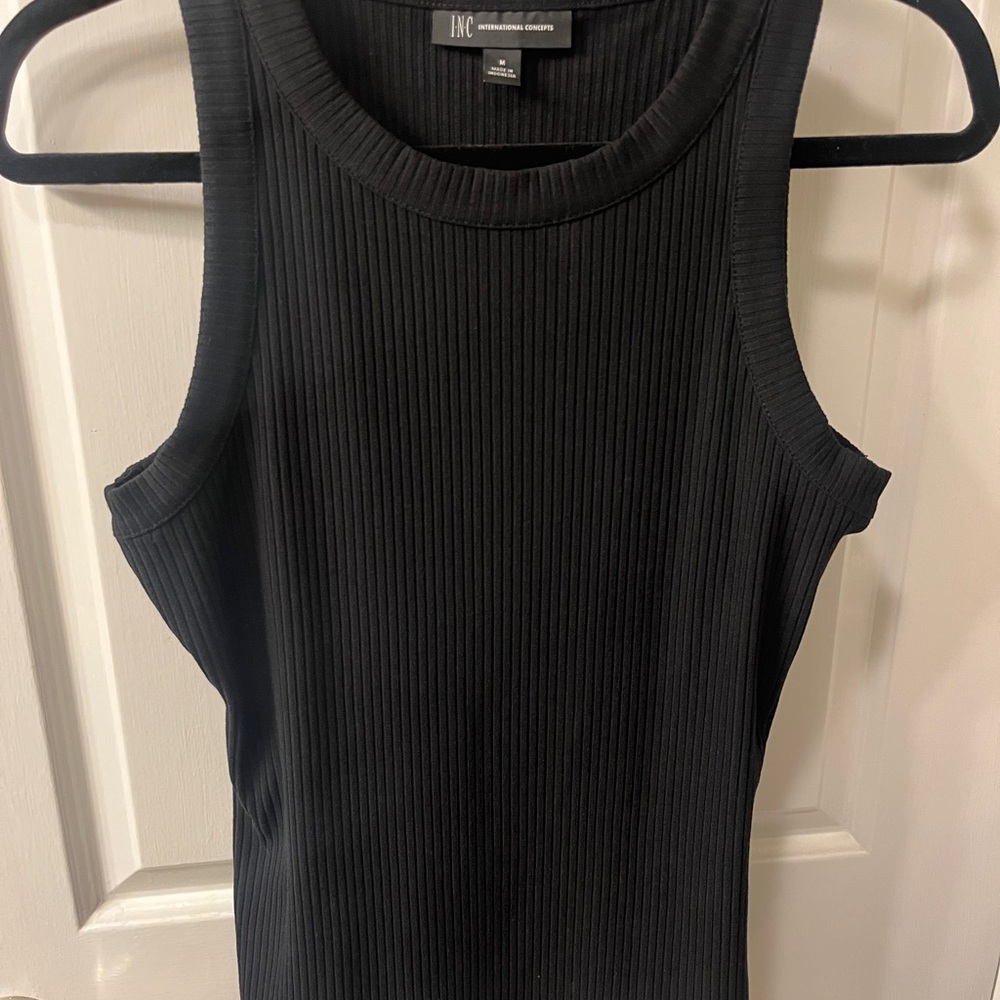 INC International Concepts Black Fitted Ribbed Tank